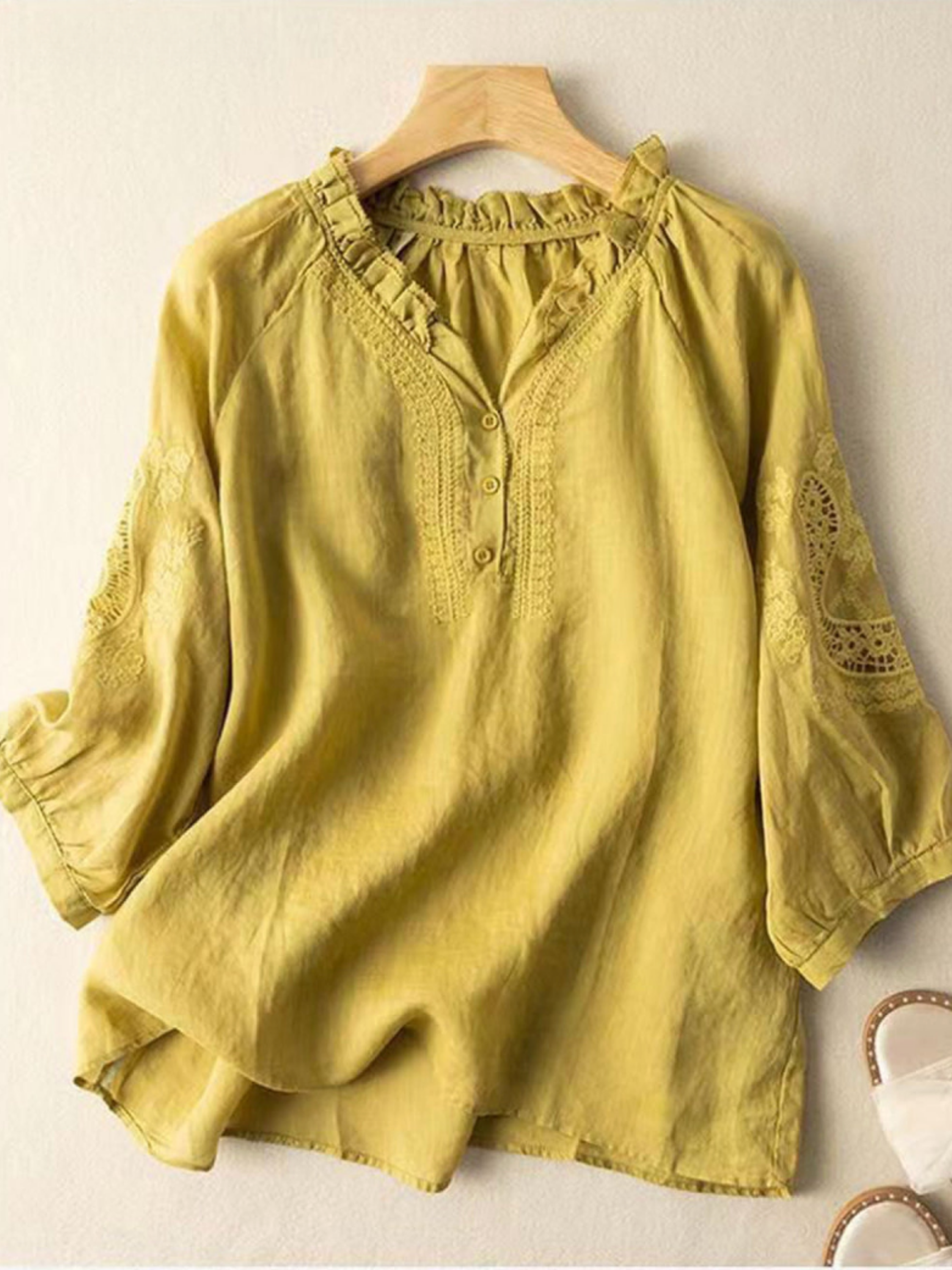 THE AMARA | EMBROIDERED COTTON-LINEN BLOUSE