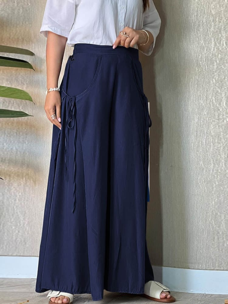 THE SOLAIRE | LINEN LACE-UP WIDE LEG PANTS