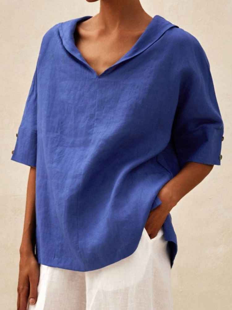 THE LUNARA | CASUAL LINEN V-NECK BLOUSE