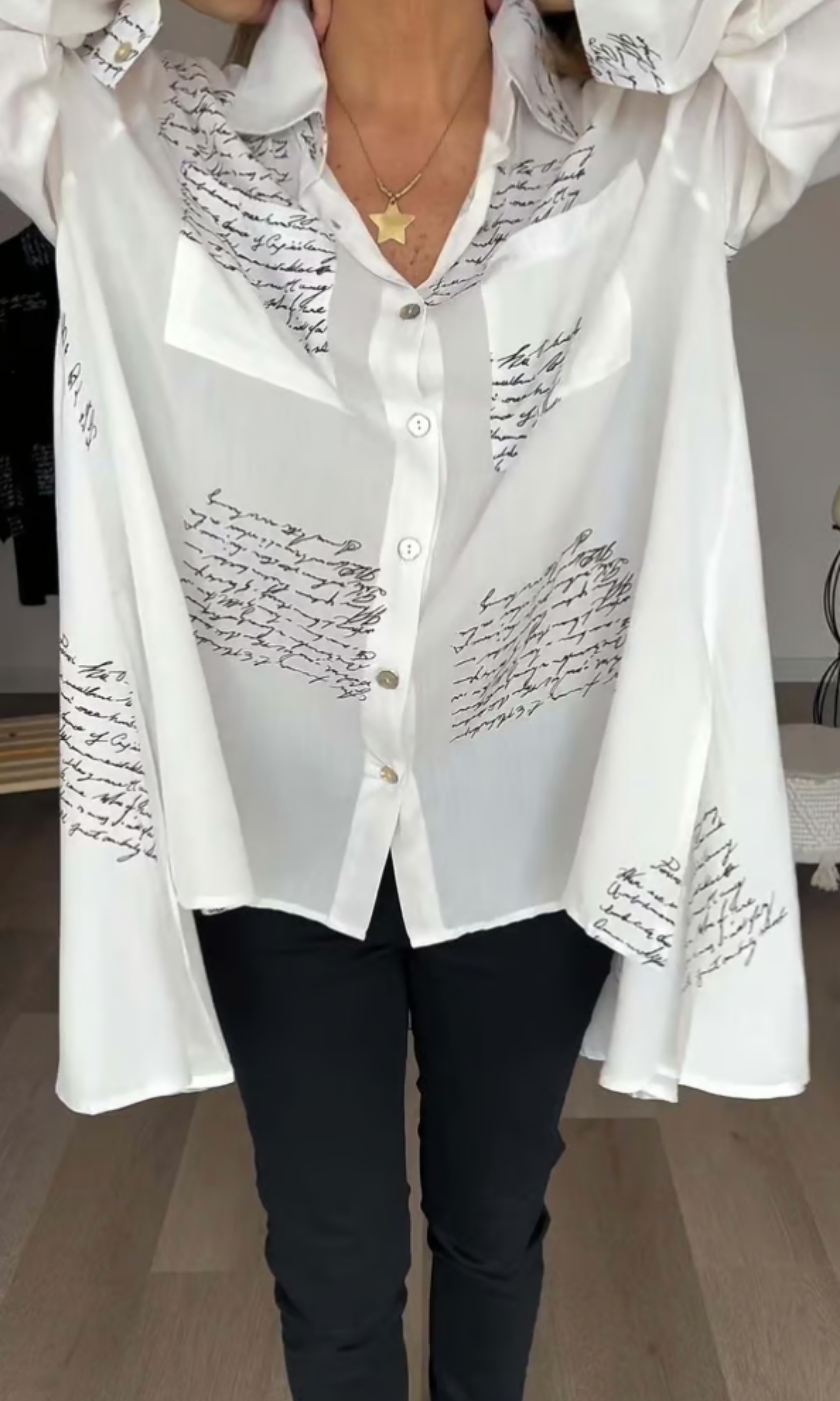 THE MAIKA | LETTER PRINT LAPEL SHIRT