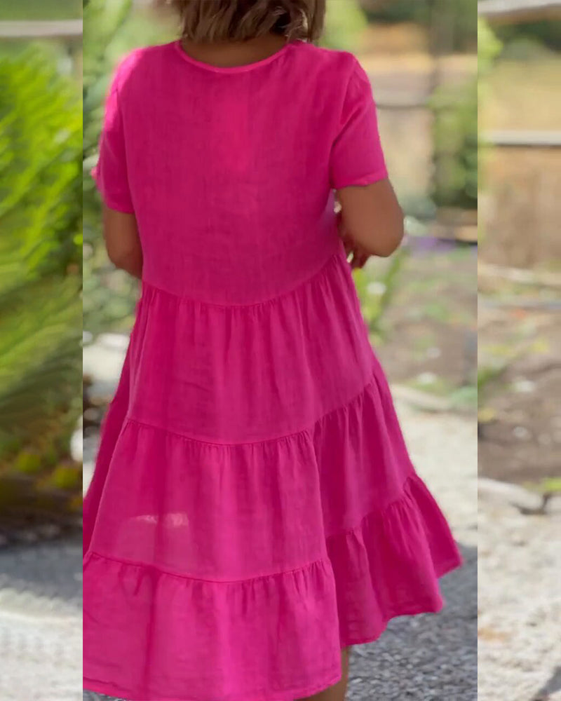 THE LIVANA | V-NECK COTTON-LINEN DRESS