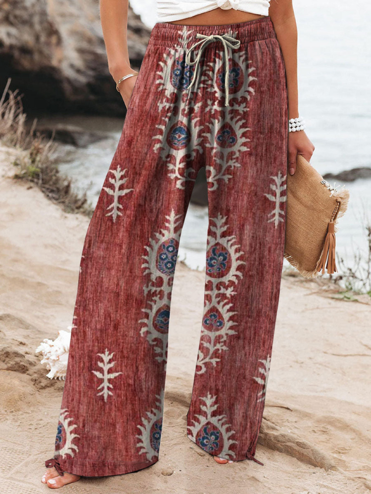 THE ZAYLA | VINTAGE FLORAL ART PRINT COTTON PANTS