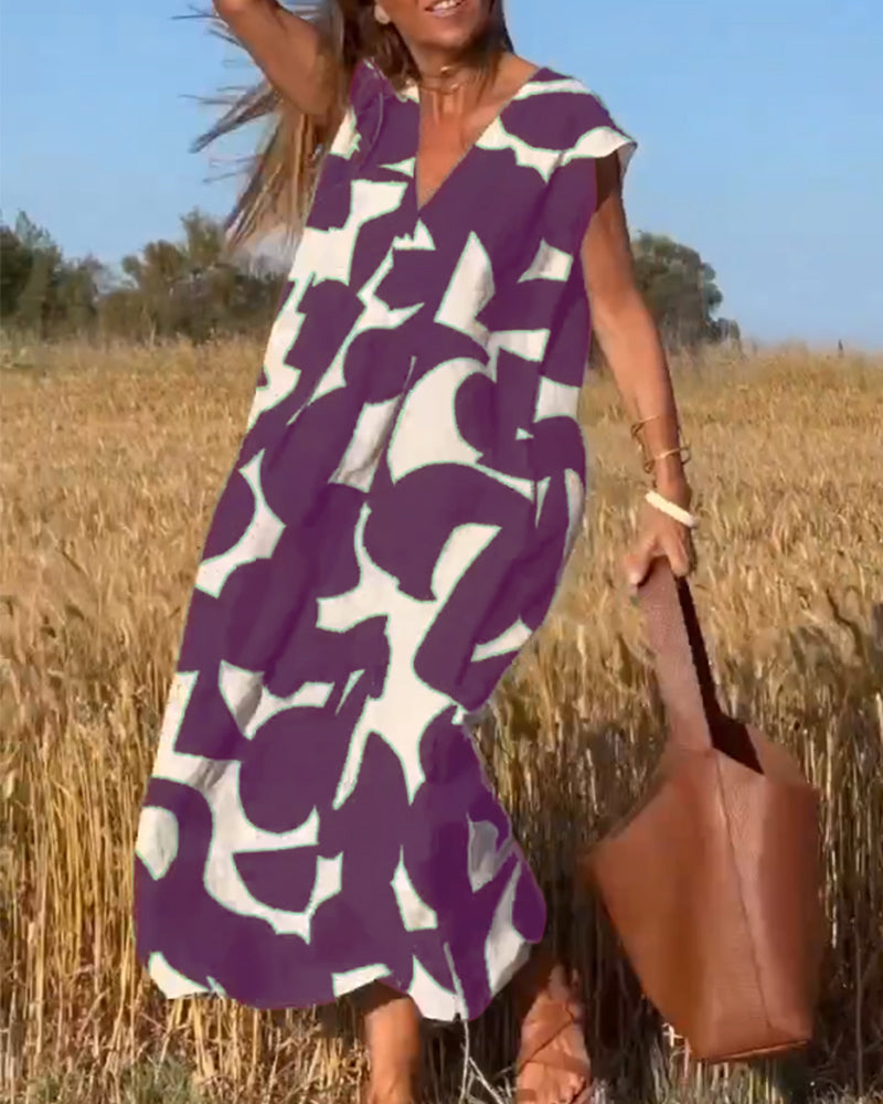 THE LIA | PRINTED V-NECK DRESS