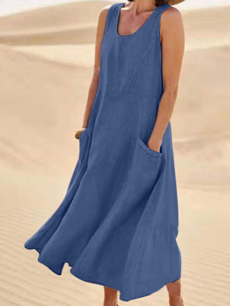 THE SUNMARÉ | LINEN COTTON SLEEVELESS MAXI DRESS
