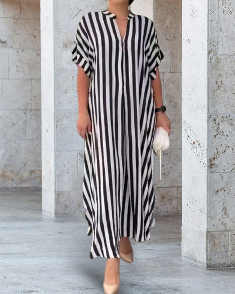SIENA | STRIPED V-NECK SHIRT DRESS