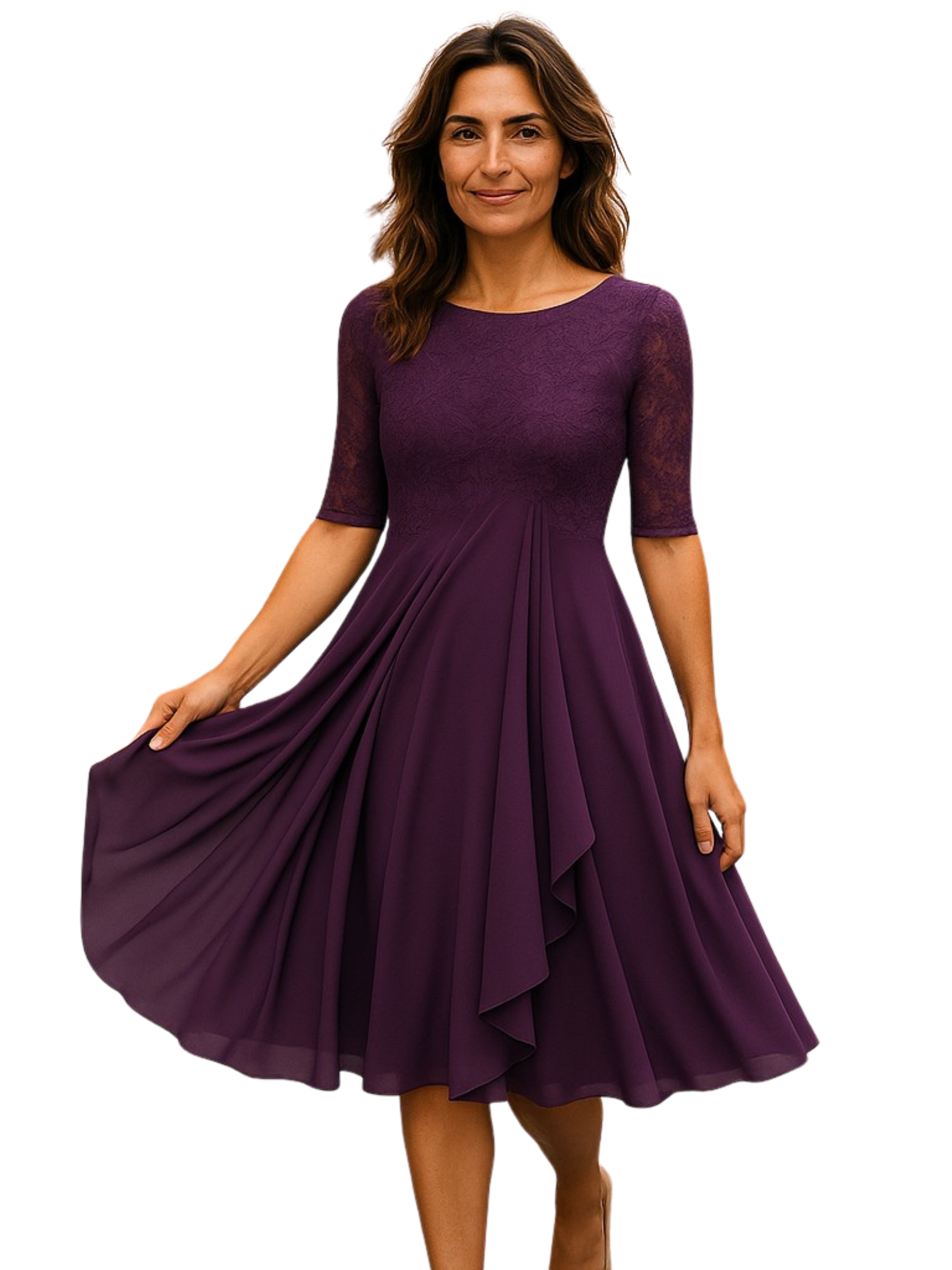 THE MARTYNA | LACE-SLEEVE ELEGANT MIDI DRESS