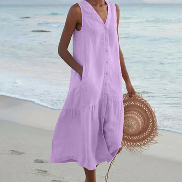 THE ELANORA | SLEEVELESS LINEN SHIRT DRESS