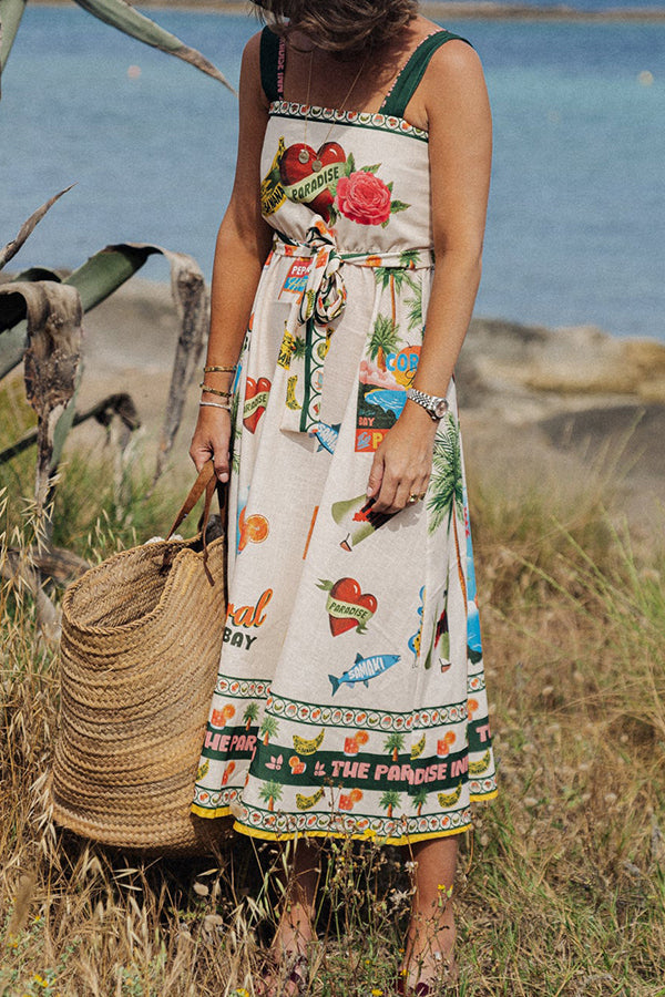 THE WANDA | LINEN SMOCKED BELT MIDI DRESS