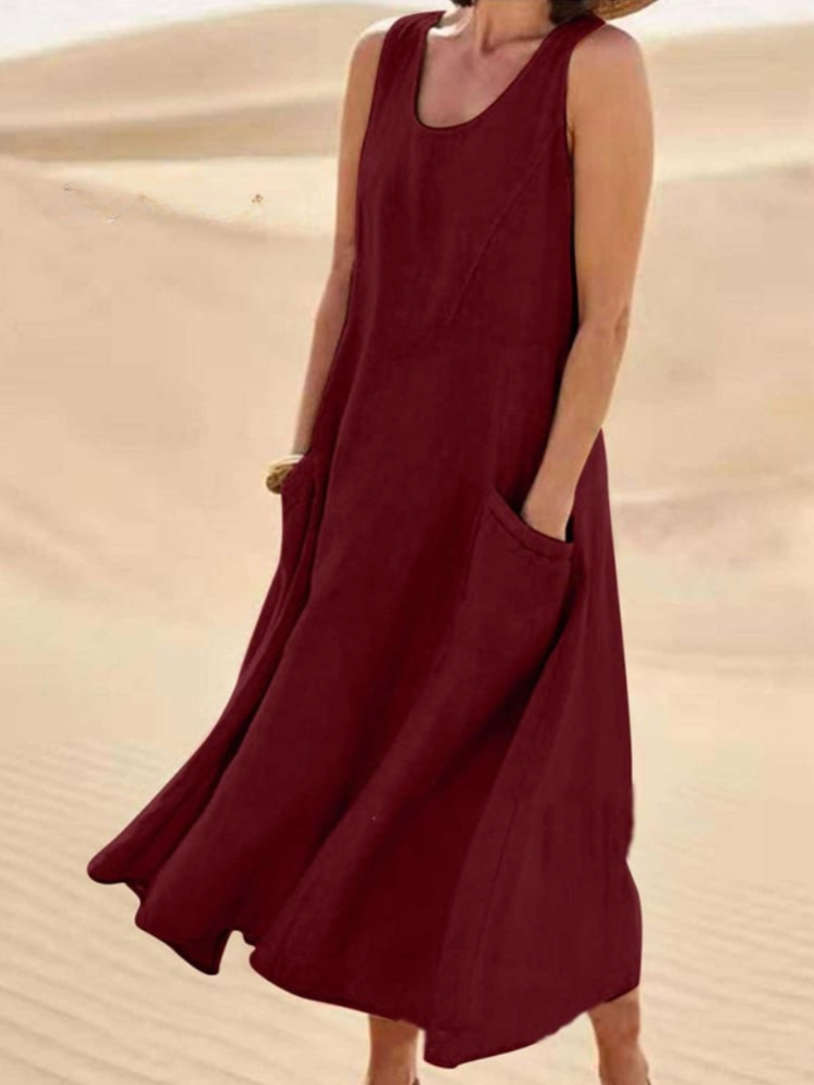 THE SUNMARÉ | LINEN COTTON SLEEVELESS MAXI DRESS