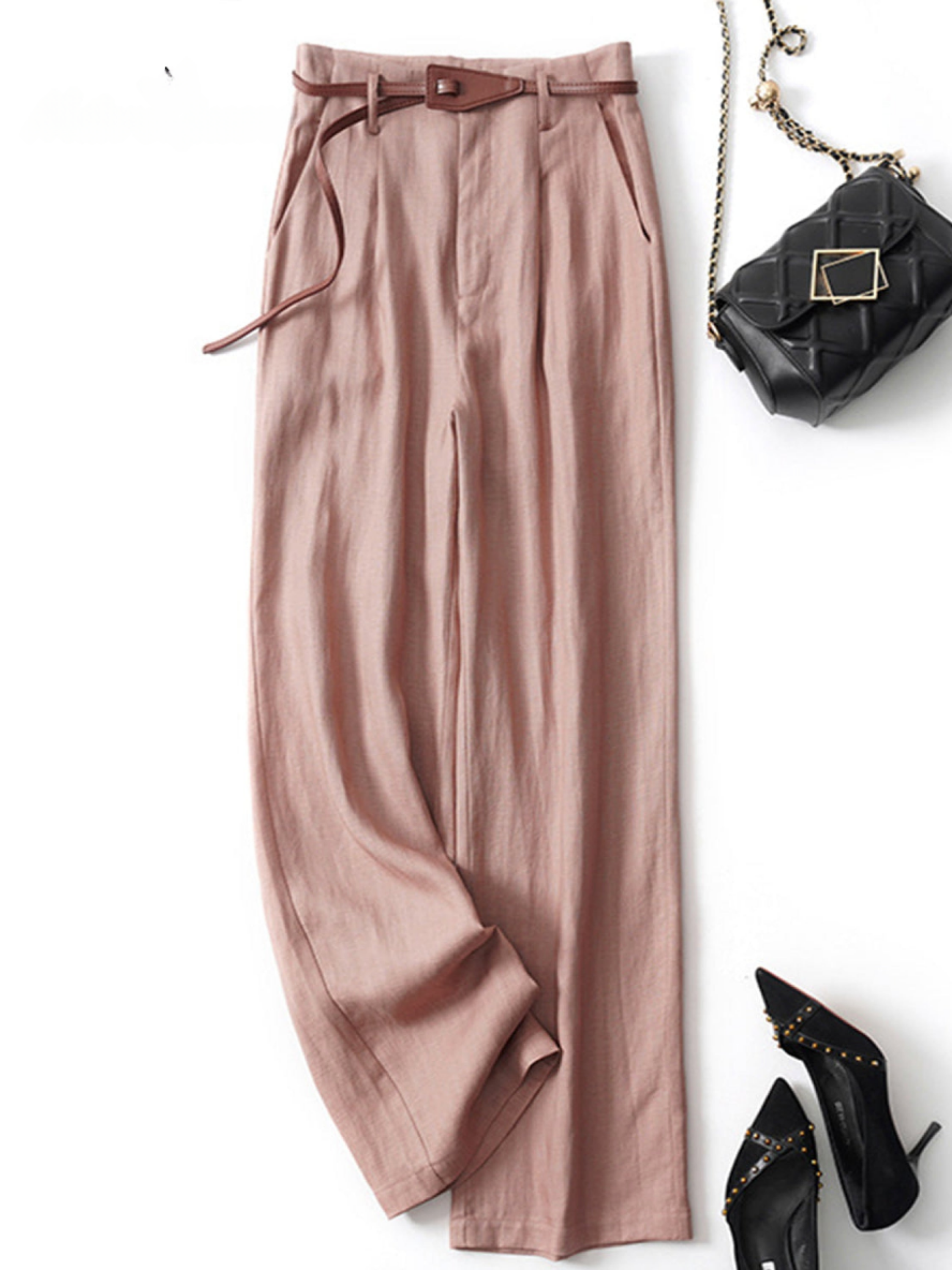 THE MARIVELLE | JACQUARD TENCEL-LINEN WIDE-LEG PANTS (BELT INCLUDED)