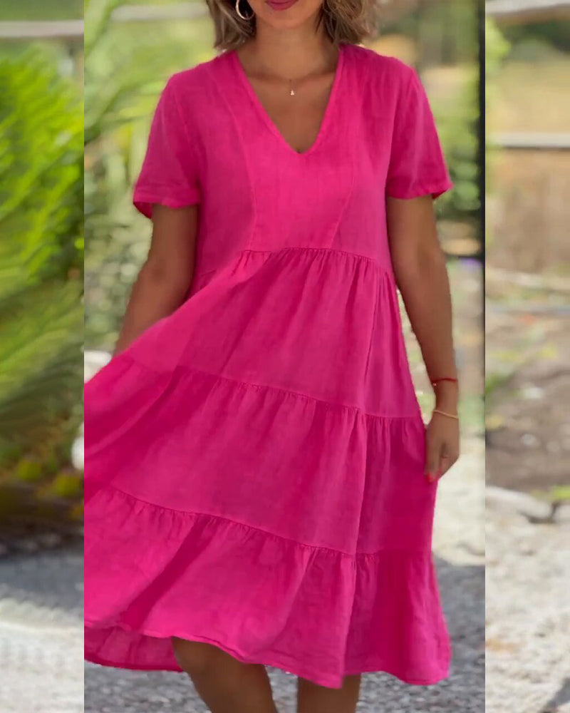 THE LIVANA | V-NECK COTTON-LINEN DRESS