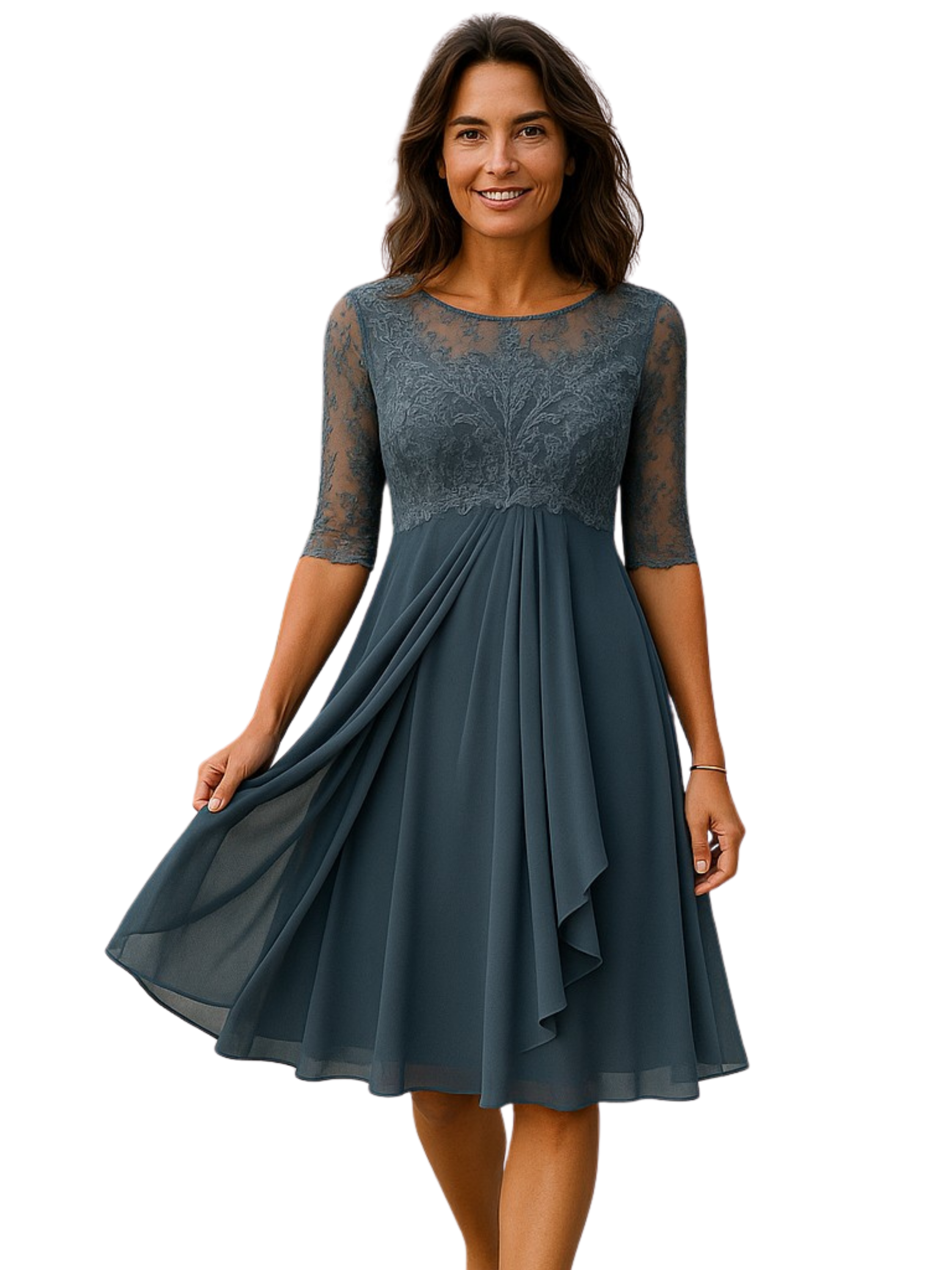 THE MARTYNA | LACE-SLEEVE ELEGANT MIDI DRESS