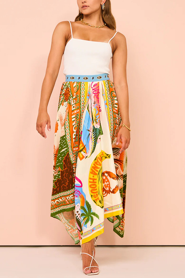 THE KRISTA | SATIN ELASTIC WAIST IRREGULAR HEM MAXI SKIRT
