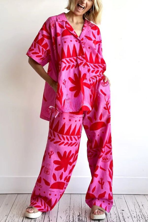 THE KAREN | PRINTED POCKET SHIRT AND ELASTIC WAIST PANTS SET