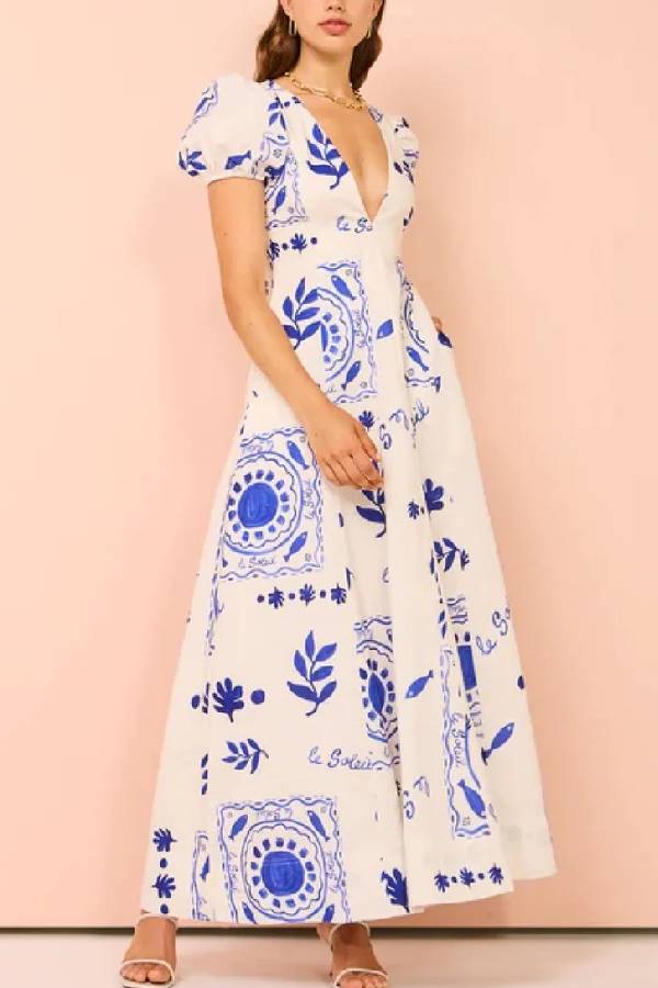 THE NICOLE | LINEN PUFF SLEEVE POCKETED MAXI DRESS
