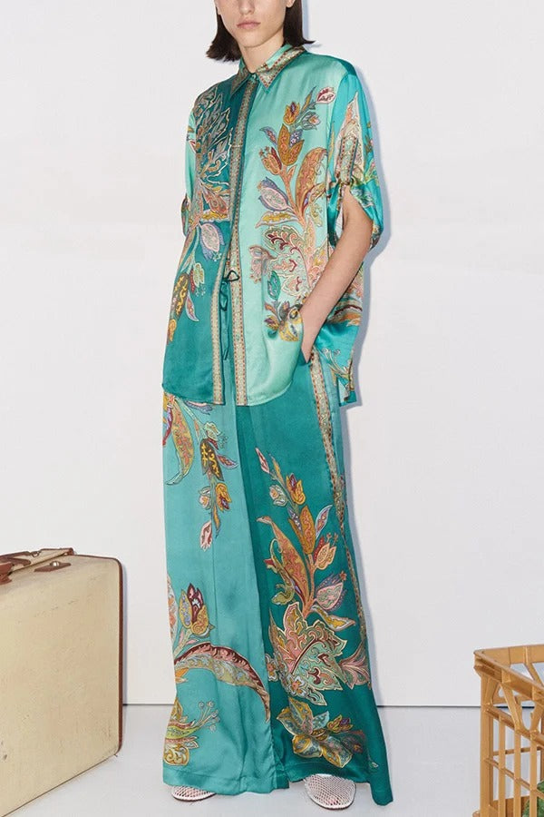 THE ANAIS | SATIN ELASTIC WAIST POCKET WIDE LEG PANTS