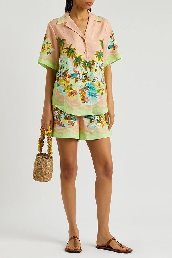 THE LILY | LINEN BLOUSE AND ELASTIC WAIST POCKETED SHORTS SET
