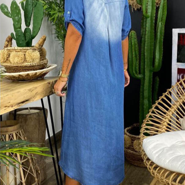 THE LOREVA | V-NECK MID-DENIM SUMMER DRESS