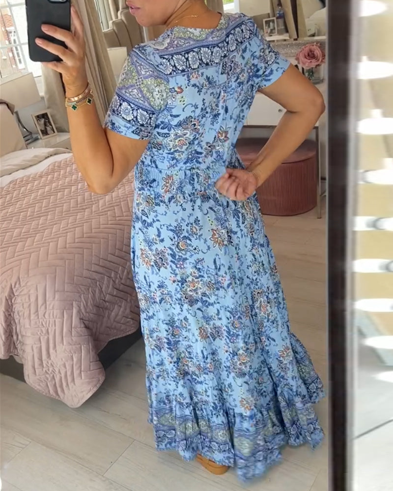 THE WIBIA | FLORAL V-NECK FLOW DRESS