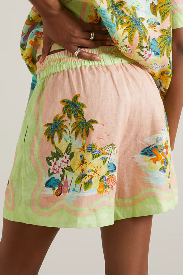 THE LILY | LINEN BLOUSE AND ELASTIC WAIST POCKETED SHORTS SET