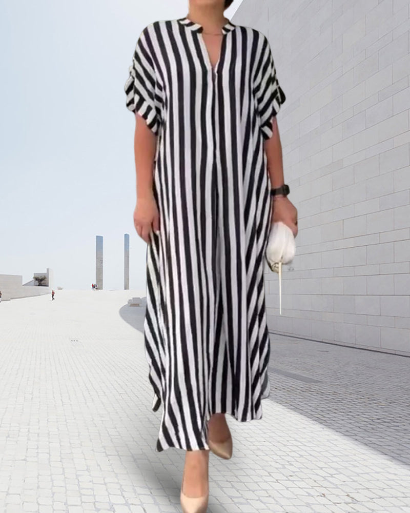 SIENA | STRIPED V-NECK SHIRT DRESS