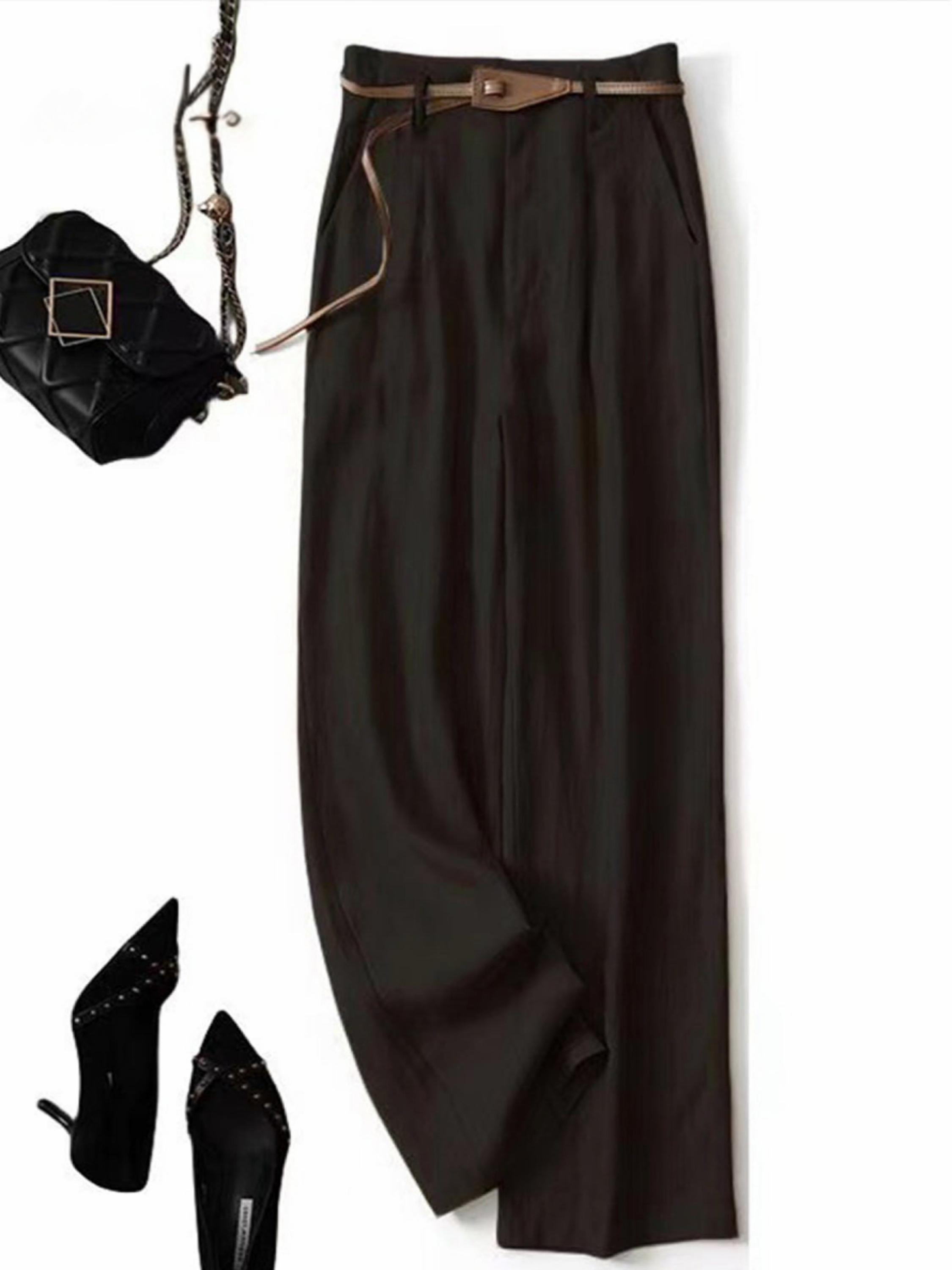 THE MARIVELLE | JACQUARD TENCEL-LINEN WIDE-LEG PANTS (BELT INCLUDED)