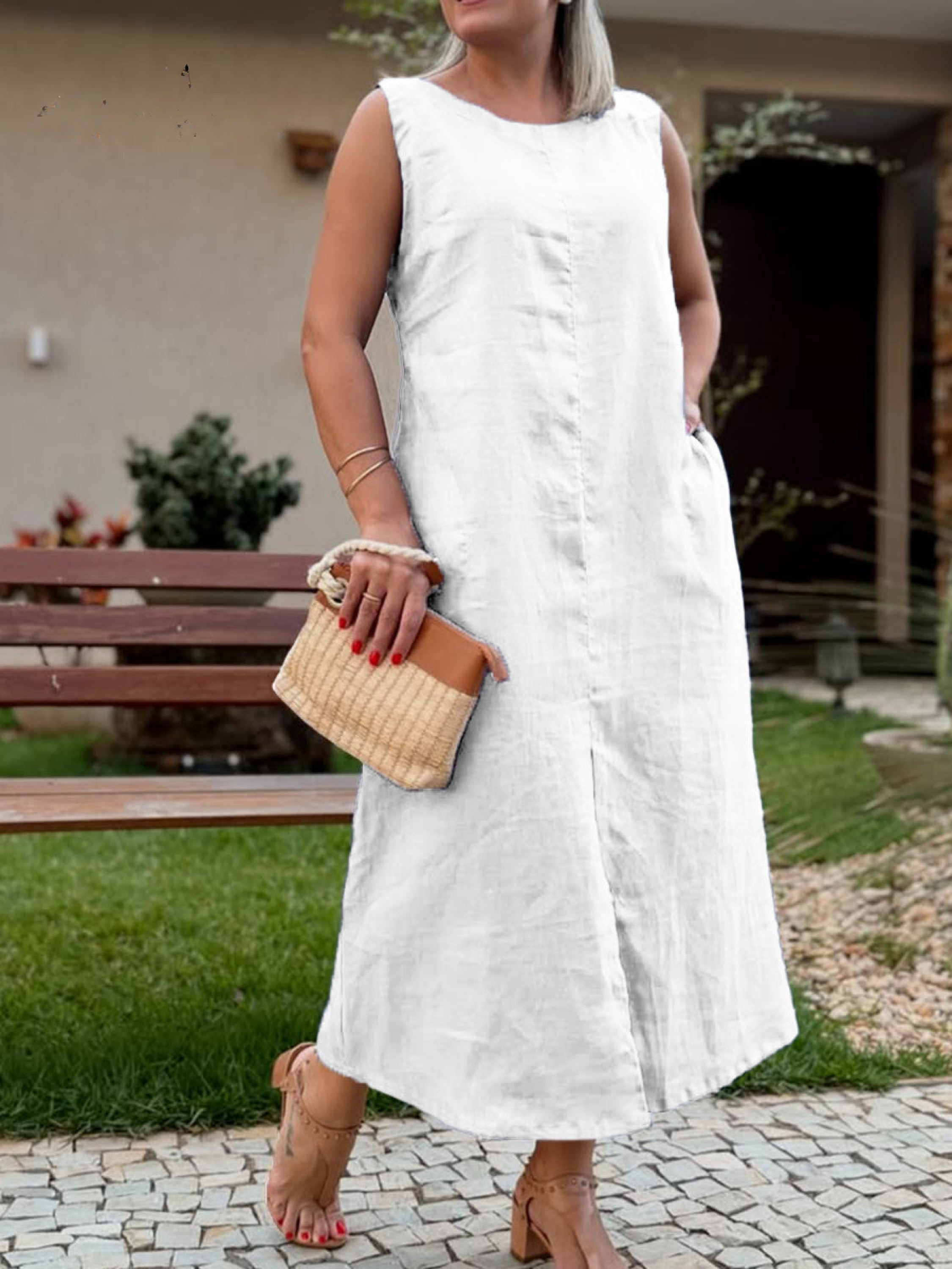 THE AVIRA | COTTON-LINEN SLEEVELESS DRESS