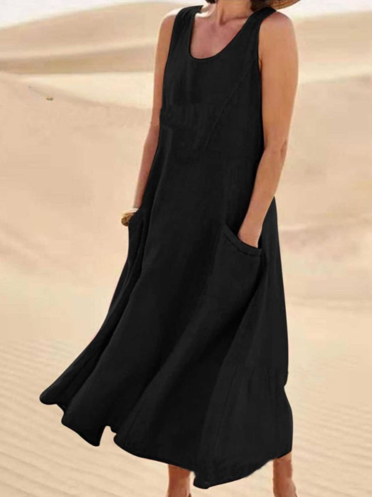 THE SUNMARÉ | LINEN COTTON SLEEVELESS MAXI DRESS