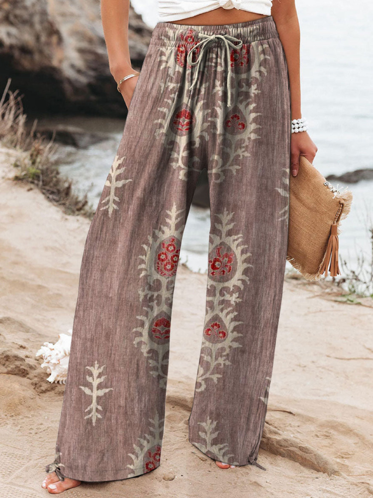 THE ZAYLA | VINTAGE FLORAL ART PRINT COTTON PANTS