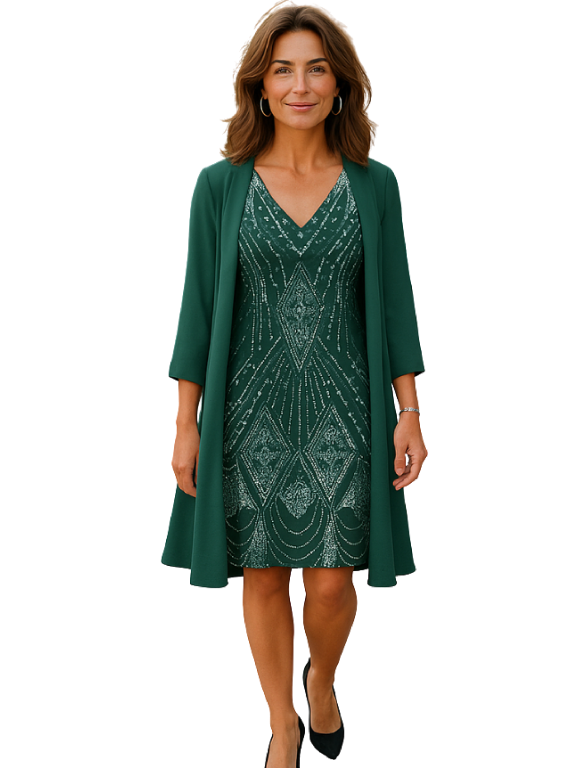 THE EVELINA | ELEGANT V-NECK DRESS & SHEER OVERLAY SET