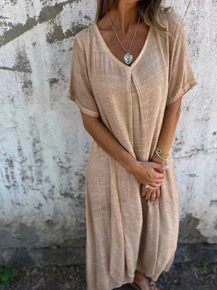 THE MIRELLE | V-NECK COTTON-LINEN DRESS