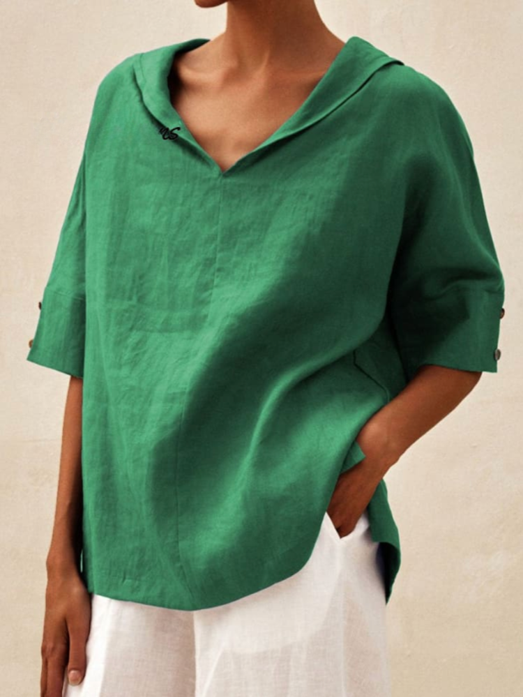 THE LUNARA | CASUAL LINEN V-NECK BLOUSE