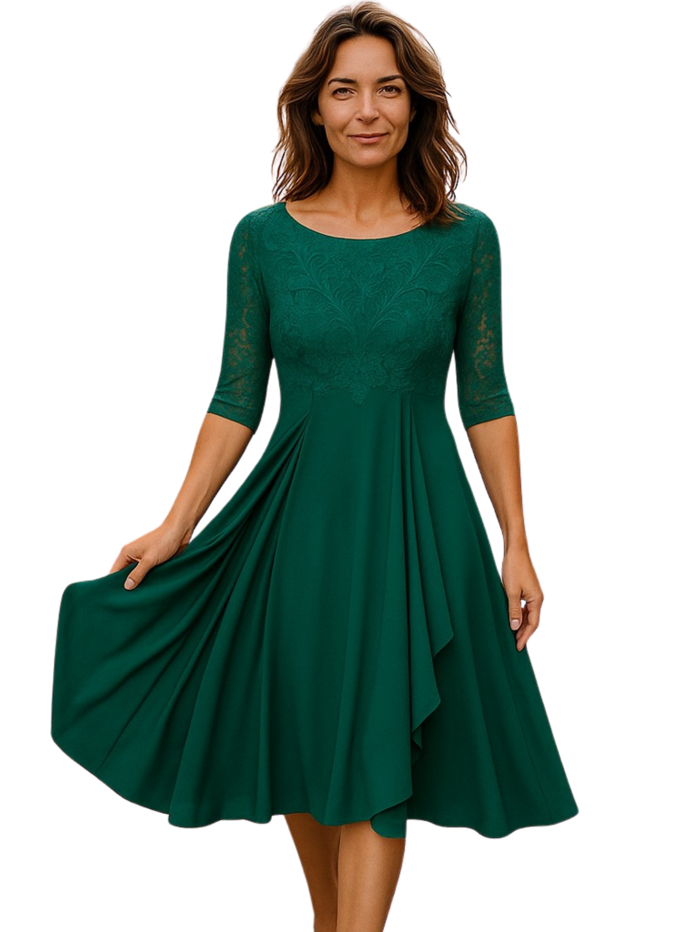 THE MARTYNA | LACE-SLEEVE ELEGANT MIDI DRESS