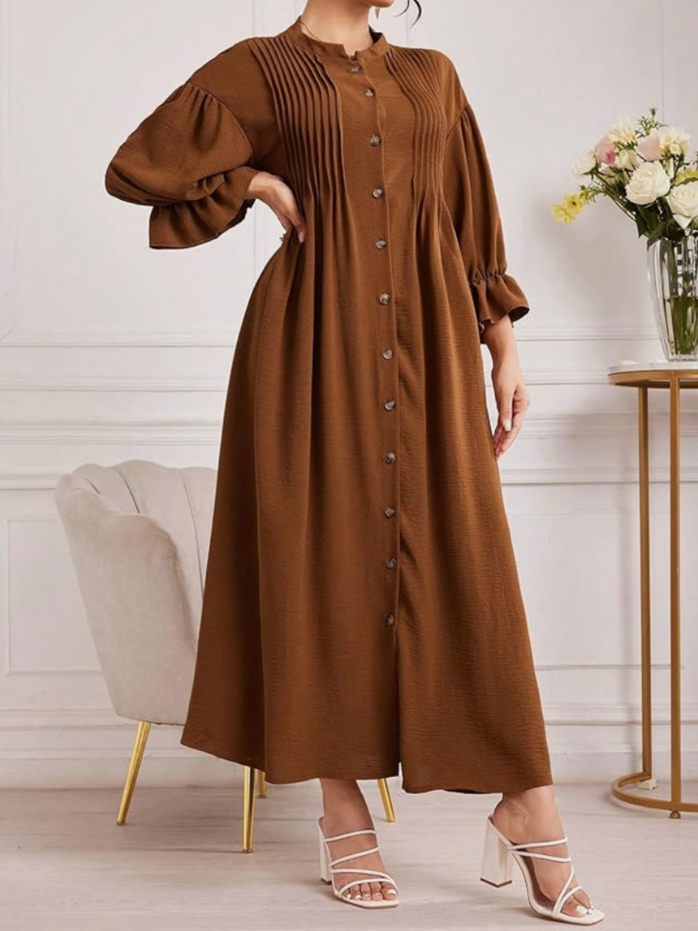 THE AMARIS | ELEGANT BUTTON-FRONT LONG-SLEEVE MAXI DRESS