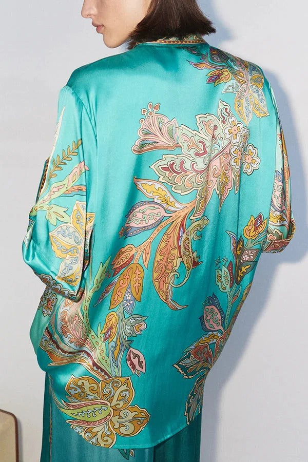 THE ANAIS | SATIN SHORT SLEEVE BUTTON OVERSIZED BLOUSE