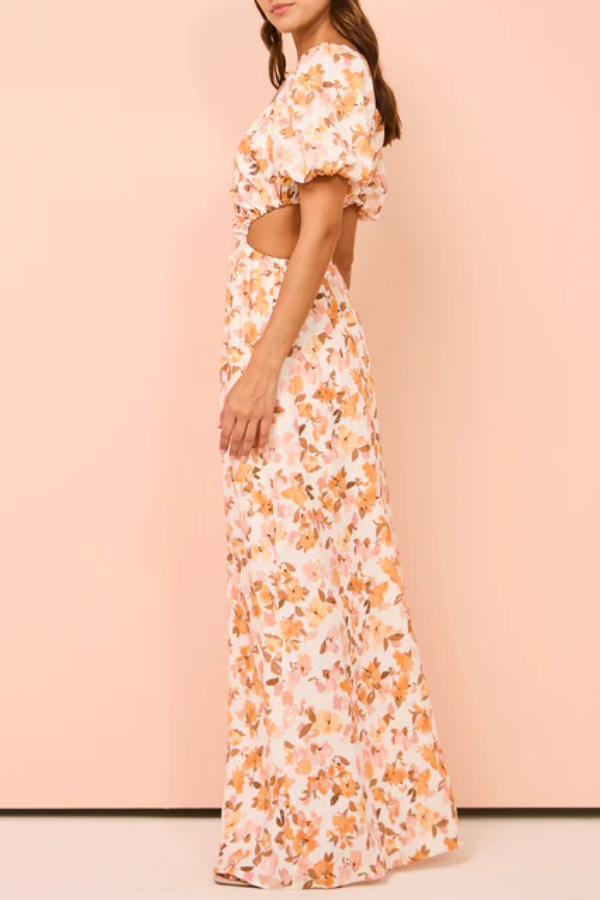 THE CHARLENE | PUFF SLEEVES PLEATED WAIST BACK LONG SKIRT