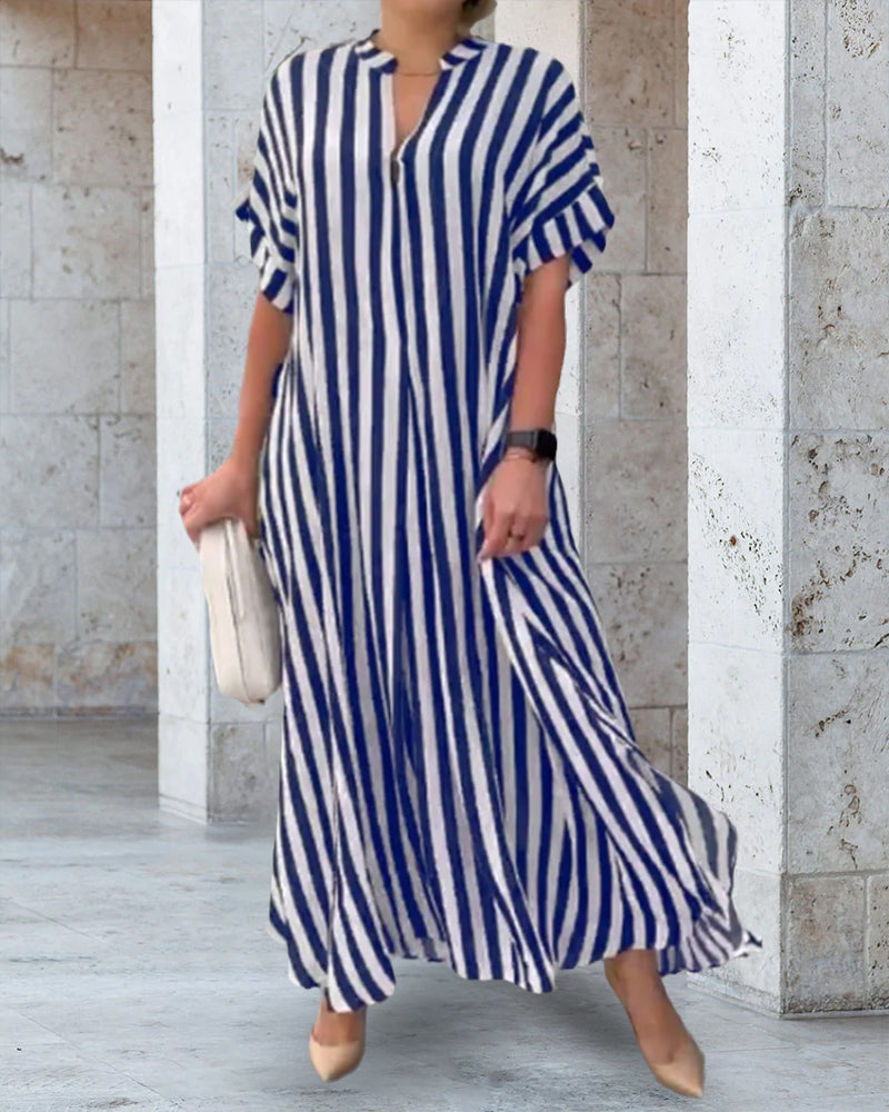SIENA | STRIPED V-NECK SHIRT DRESS