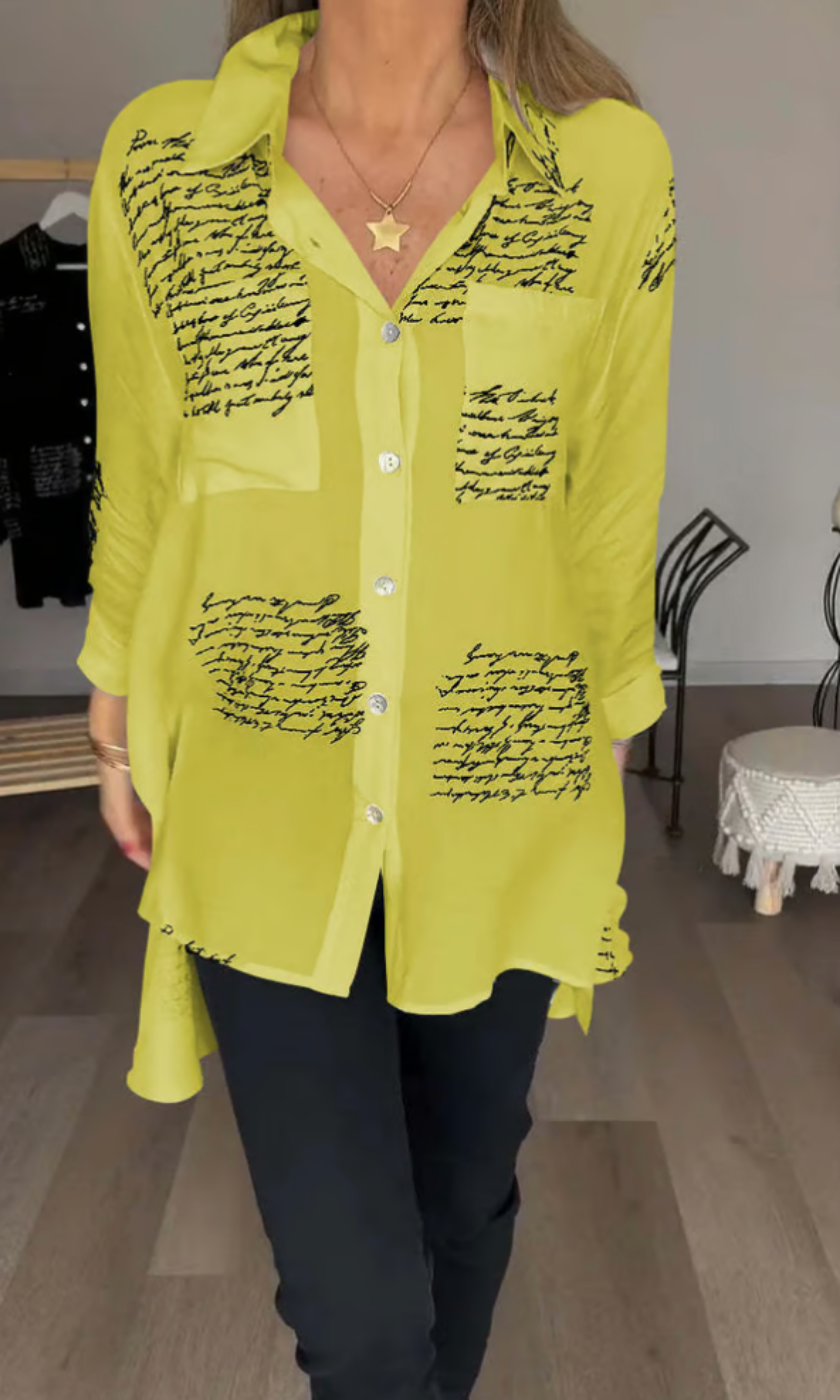 THE MAIKA | LETTER PRINT LAPEL SHIRT