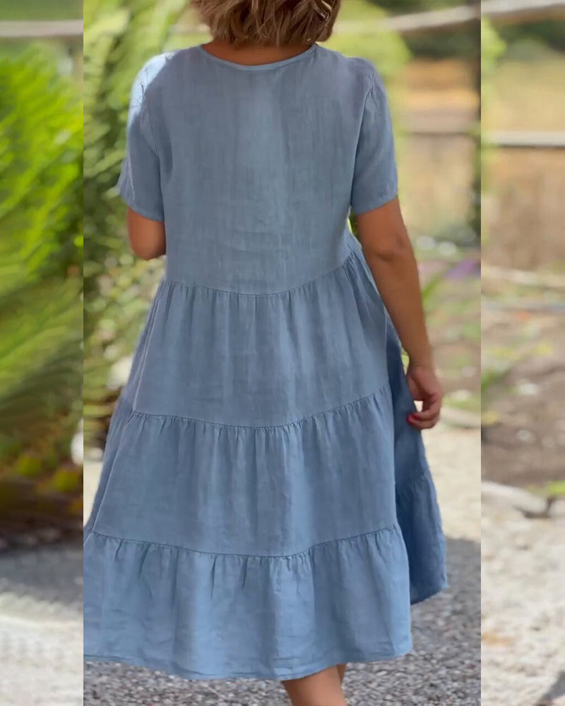 THE LIVANA | V-NECK COTTON-LINEN DRESS