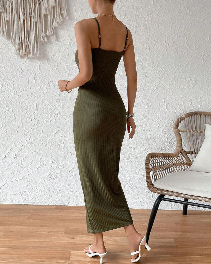 THE LUNA | RIBBED SLIT MIDI DRESS