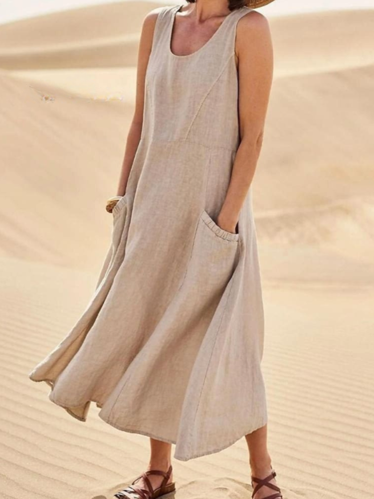 THE SUNMARÉ | LINEN COTTON SLEEVELESS MAXI DRESS