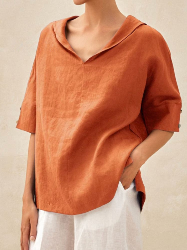 THE LUNARA | CASUAL LINEN V-NECK BLOUSE