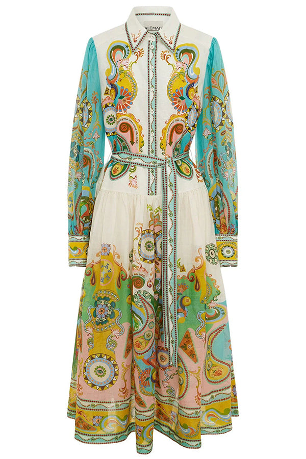 THE ELLEN | BALLOON SLEEVE BELT SHIRT MIDI DRESS
