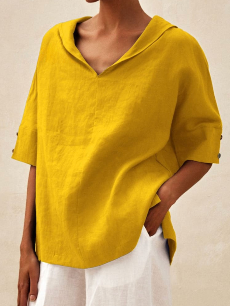 THE LUNARA | CASUAL LINEN V-NECK BLOUSE