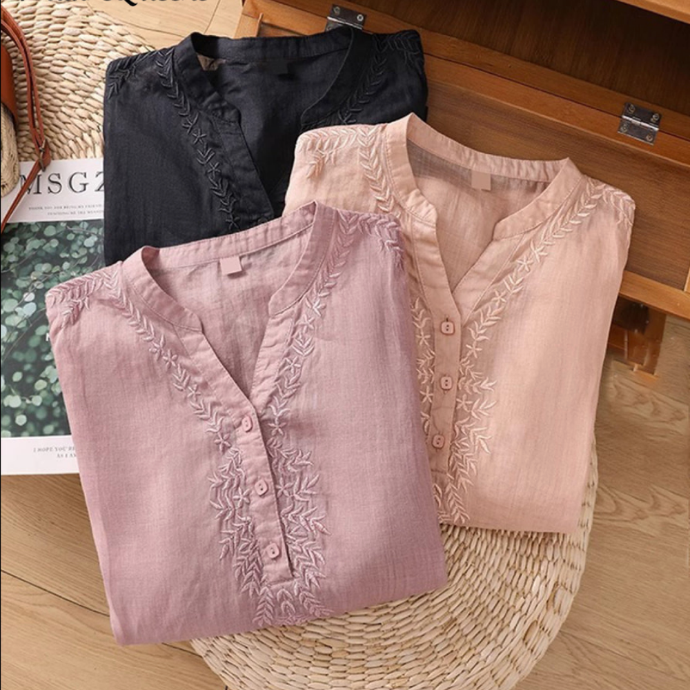 THE MAIREN | EMBROIDERED LINEN BLOUSE