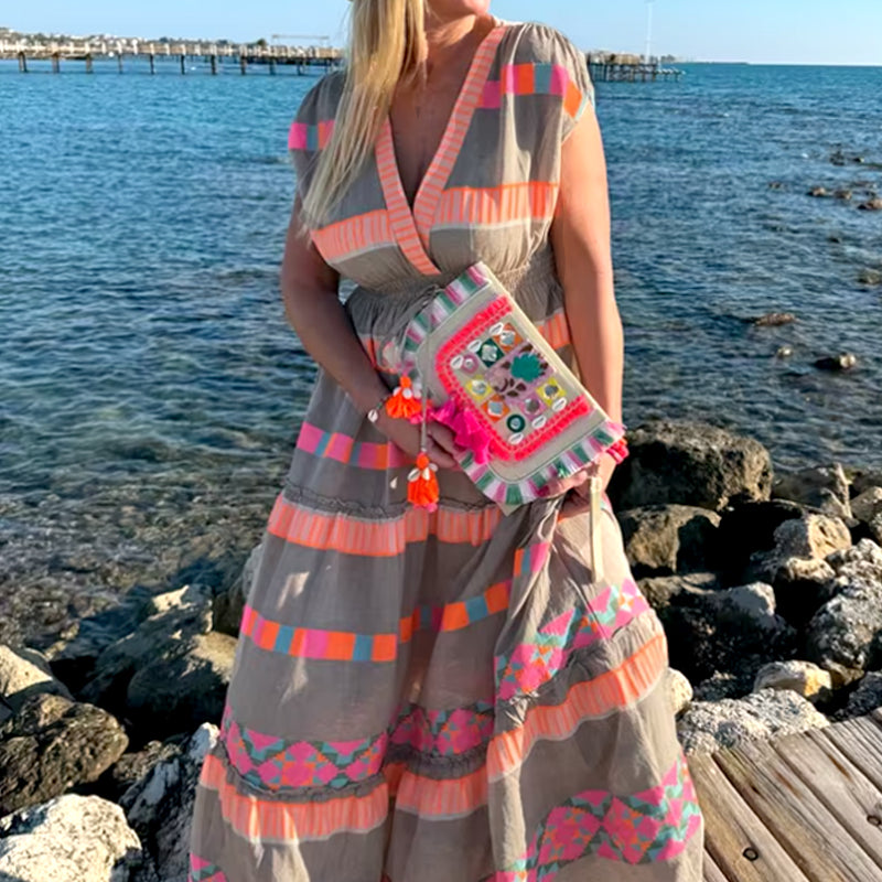 THE AUBIN | STRIPED SLEEVELESS V-NECK DRESS