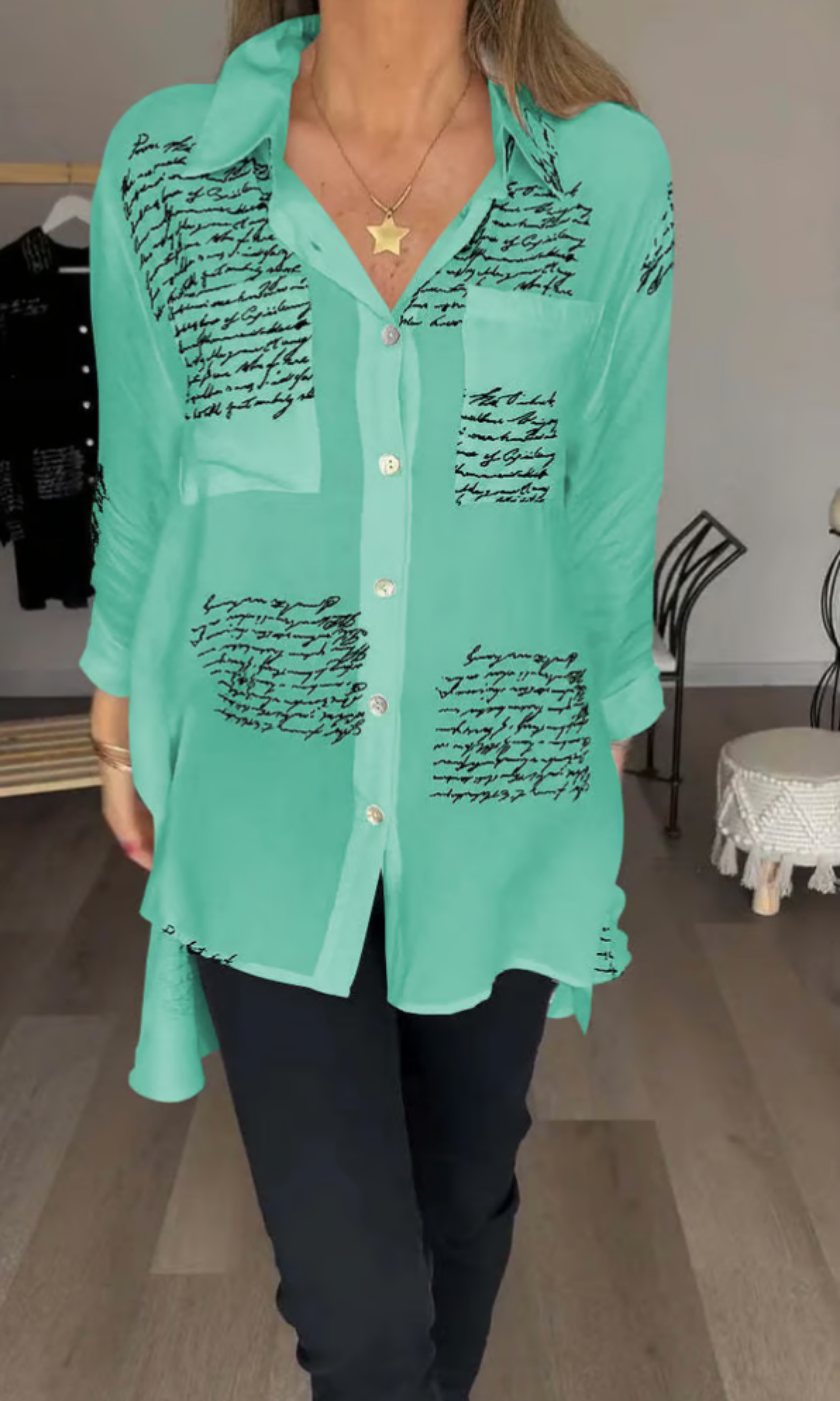 THE MAIKA | LETTER PRINT LAPEL SHIRT