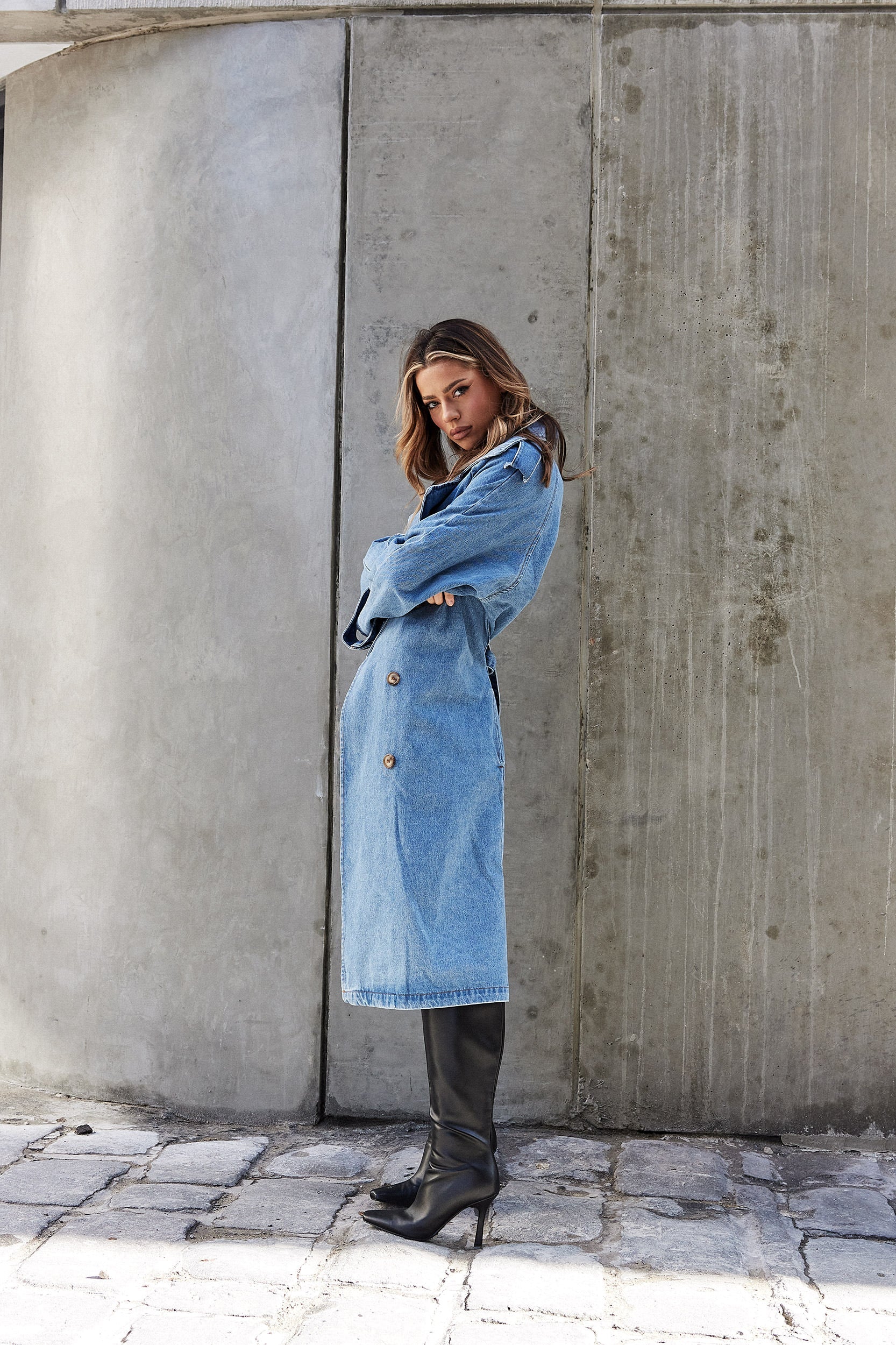 THE ASHLEY | TRENCH COAT BLUE DENIM