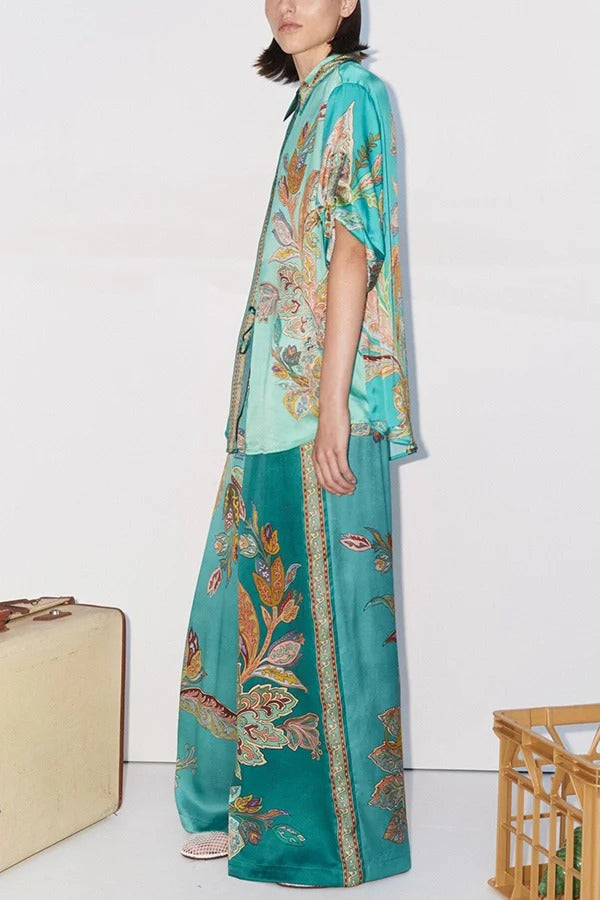 THE ANAIS | SATIN ELASTIC WAIST POCKET WIDE LEG PANTS