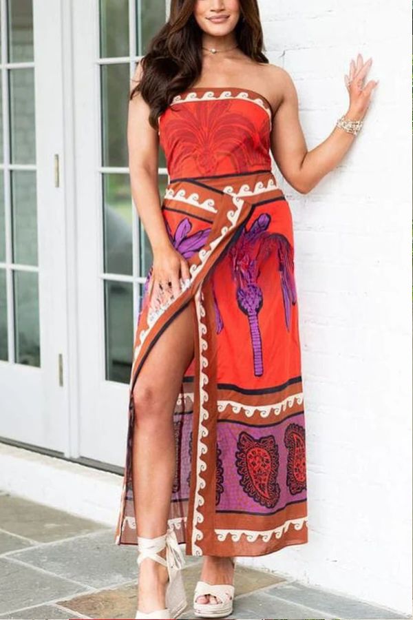 THE BOTANICAL | STRETCHY TUBE TOP HIGH WAIST SLIT MAXI DRESS